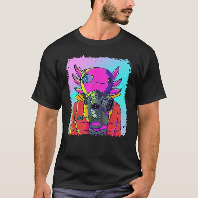 Cyber Vaporwave Aesthetic Futuristic Axolotl T Shirt (Framsida)