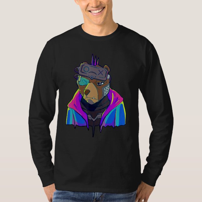 Cyber Vaporwave Aesthetic Futuristic Bear Robot T Shirt (Framsida)