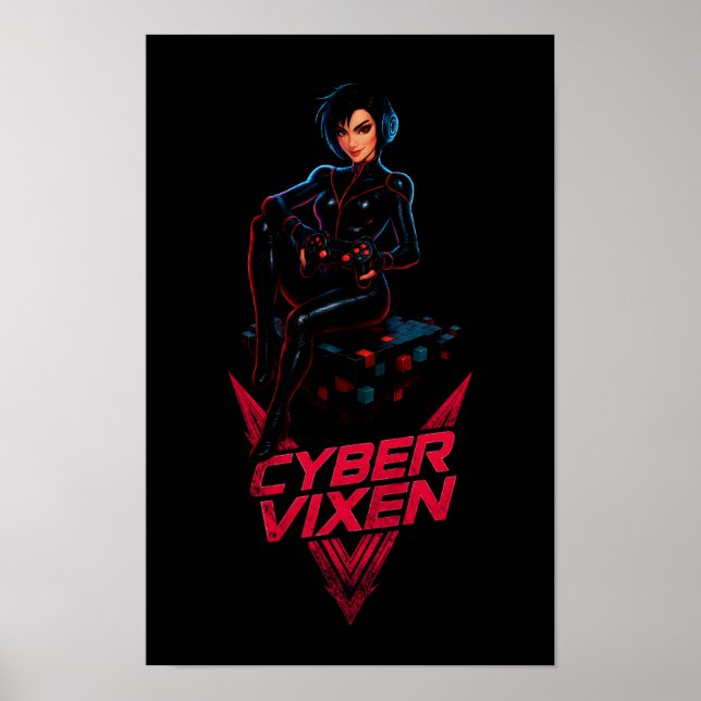 Cyber Vixen Gamer Girl Gaming Graphic - Video Game Poster (Framsidan)
