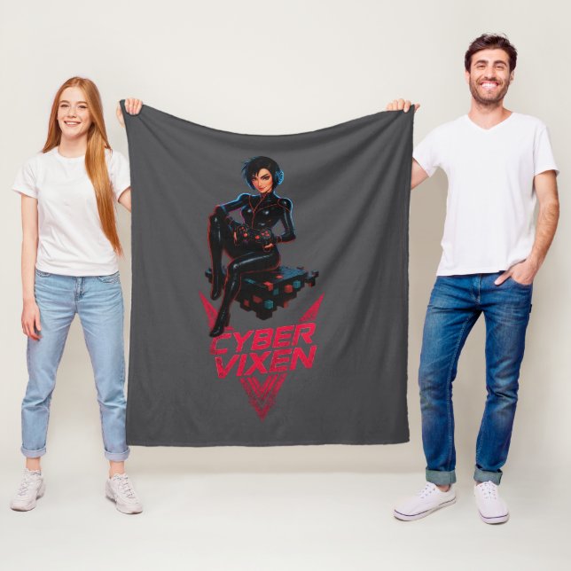 Cyber Vixen Gamer Girl - Gray Video Gaming Graphic Fleecefilt (På plats)