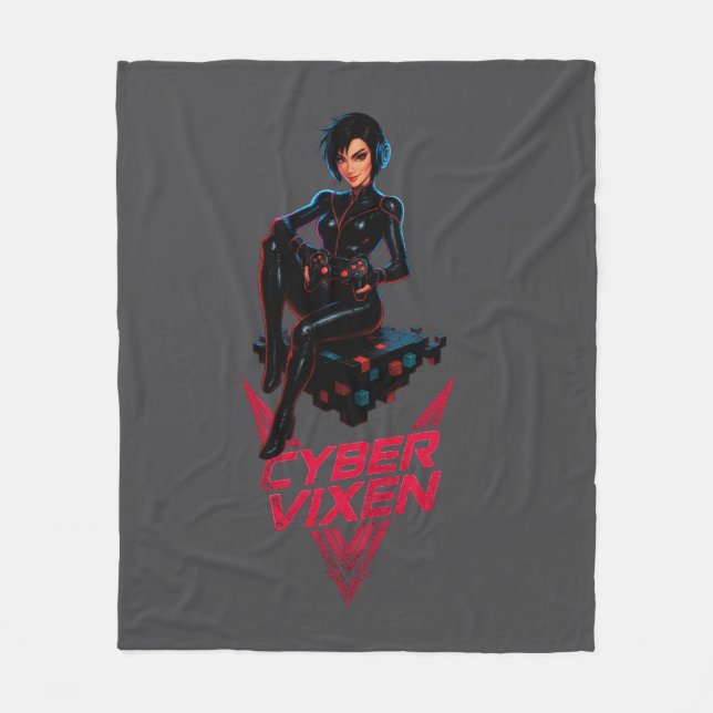 Cyber Vixen Gamer Girl - Gray Video Gaming Graphic Fleecefilt (Framsidan)