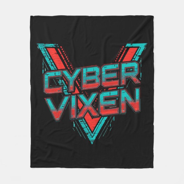 Cyber Vixen - Gamer Girl - Red Teal Gaming Graphic Fleecefilt (Framsidan)