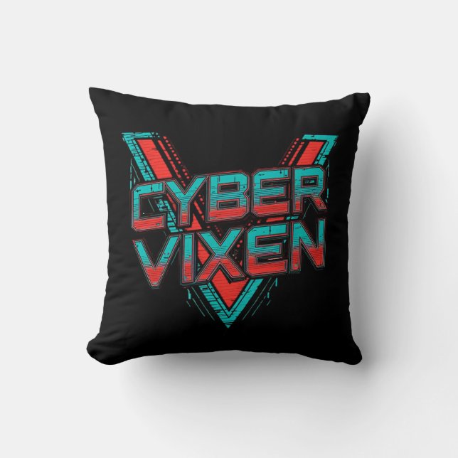Cyber Vixen - Gamer Girl - Red Teal Gaming Graphic Kudde (Framsida)