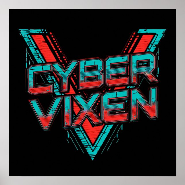 Cyber Vixen - Red Teal Gamer Girl Graphic Gaming Poster (Framsidan)