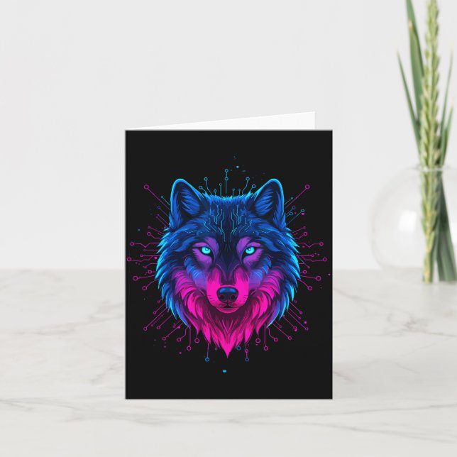 Cyber Wolf For Animal Lovers And Birthday And Birt Kort (Framsida)