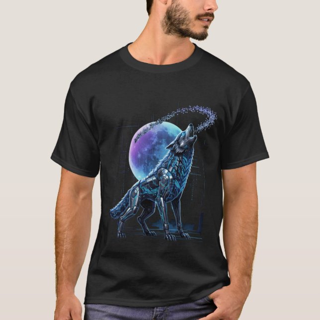 Cyber wolf howl t shirt (Framsida)