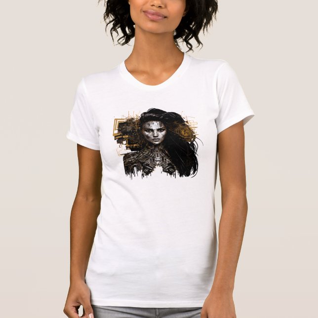 Cyber Woman: En Futuristiska och Edgy design T Shirt (Framsida)