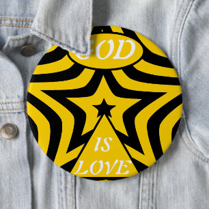 Cyber Yellow & Black Star "Gud är kärlek" Fet stj Knapp