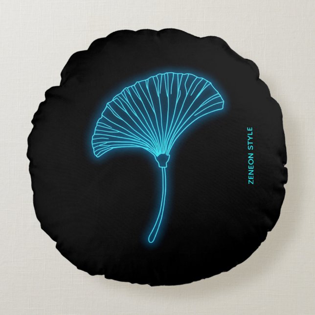 Cyber Zen Neon Ginkgo Kudde - Personlig Est. År (Framsidan)