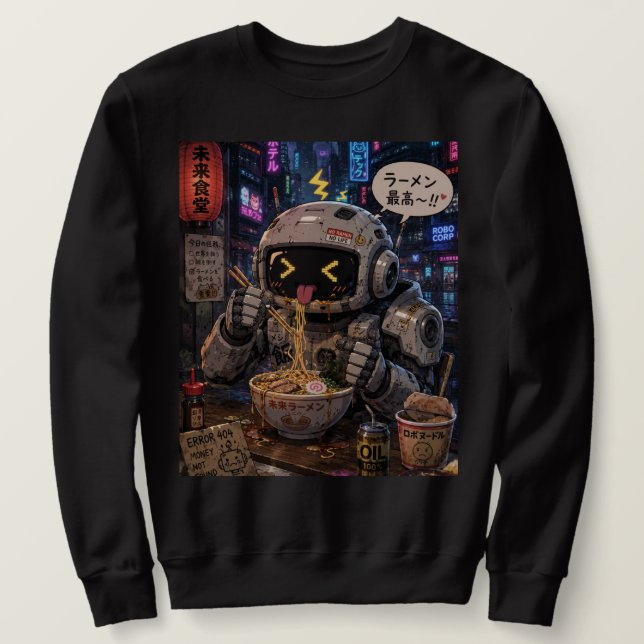 Cyberbett – Robot Ramen Natt Lång Ärmad Tröja (Design framsida)