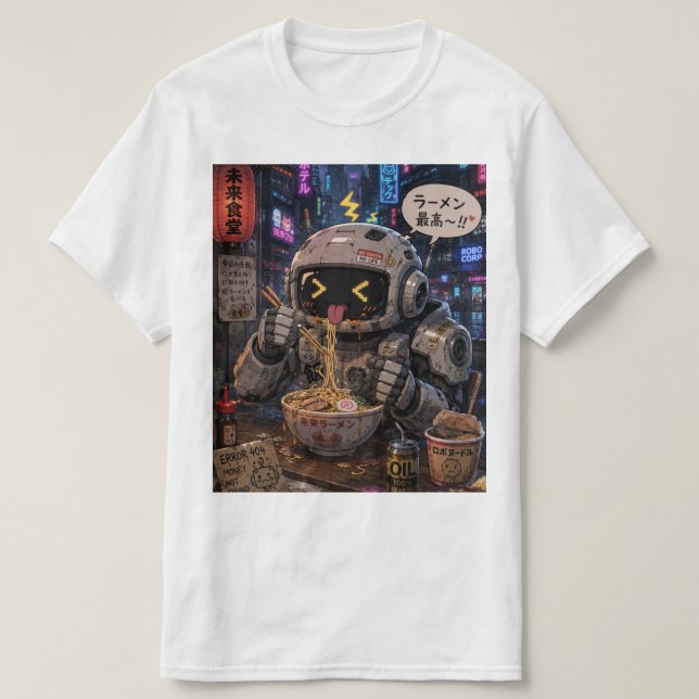 Cyberbett – Robot Ramen-natt T Shirt (Design framsida)