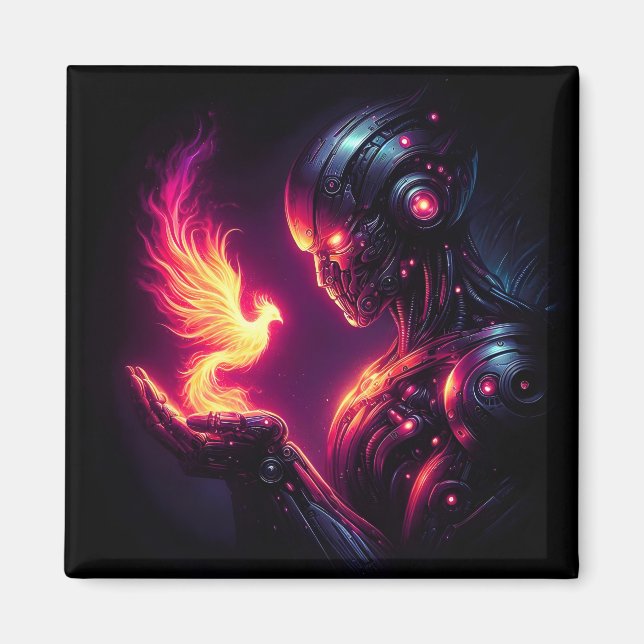 Cyberfutistisk robot Fenix eldsande Magnet (Framsidan)