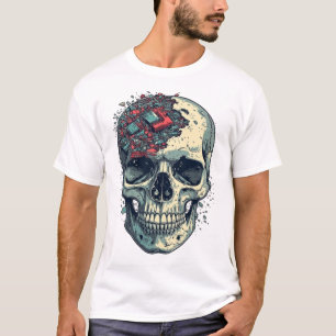 Cyberhjärna E-waste Skalle Retro Serietidnings Str T Shirt