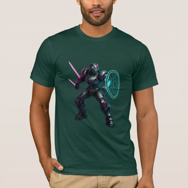Cybernetic Gladiator – Neon Blade Warrior T Shirt (Framsida)