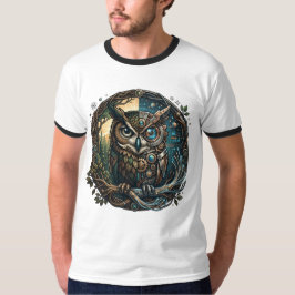 Cybernetic Owl Nature vs Technology Steampunk T Shirt