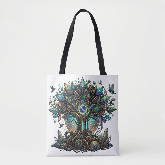 Cybernetic Tree of Life Cosmic Steampunk Tygkasse (Framsida)