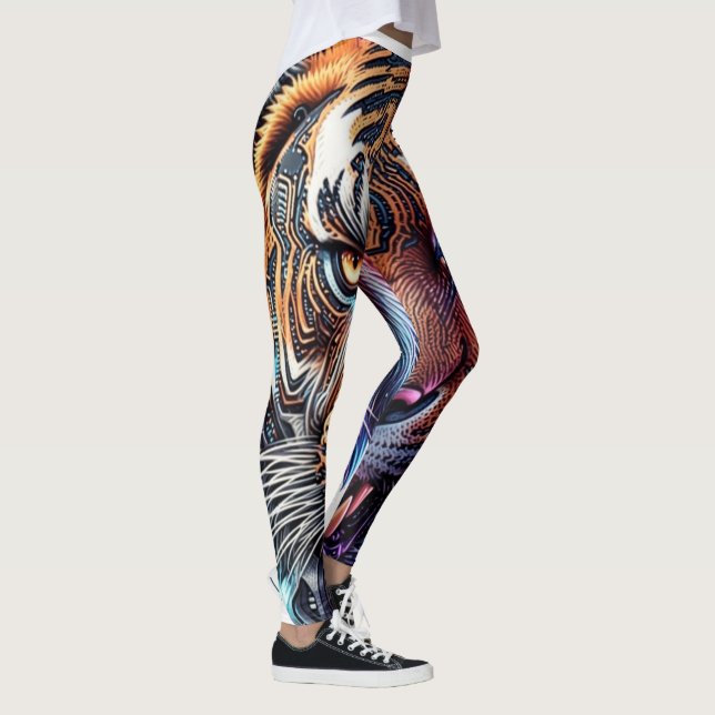 Cybernetisk Bio-Mekanisk Tigerporträtt Leggings (Höger)