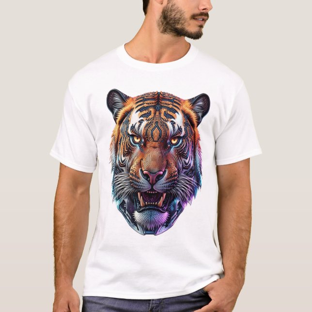 Cybernetisk Bio-Mekanisk Tigerporträtt T Shirt (Framsida)