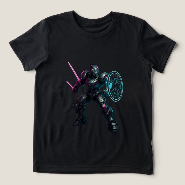 Cybernetisk Gladiator – Neonbladskrigare T Shirt (Design Framsida)