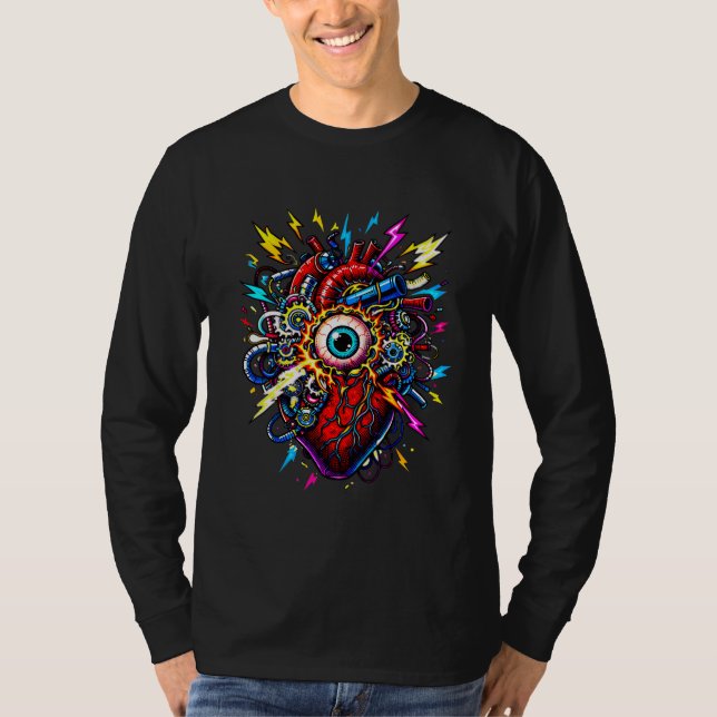 Cybernetisk hjärtexplosion illustration – Mekanike T Shirt (Framsida)
