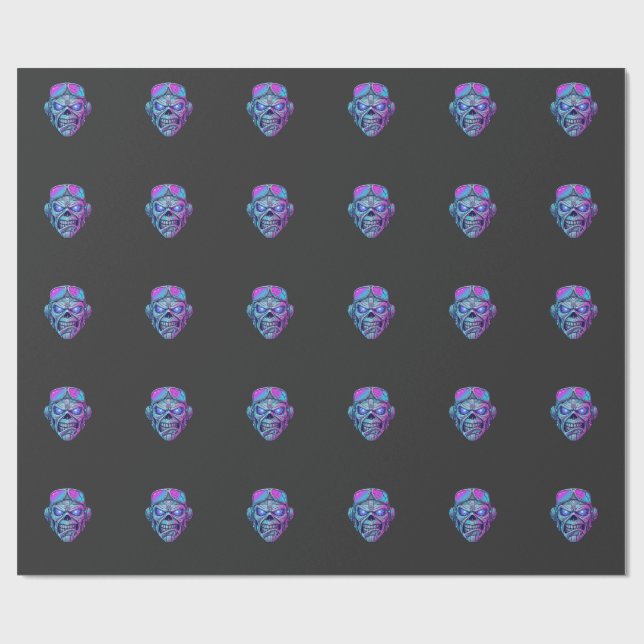 Cybernetisk neon skallig grafik t-shirt presentpapper (Platt)
