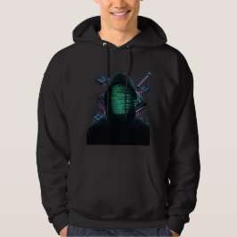 Cybernetisk Tech Fusion - Neon Katana & CPU-krets Hoodie