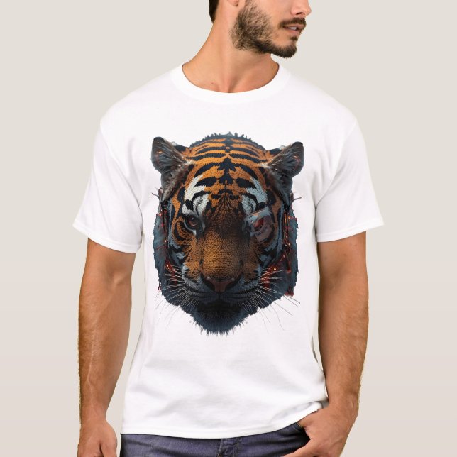 Cybernetisk Tiger Grafisk T-Shirt (Framsida)