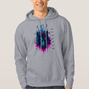 Cybernetisk Varg Inferno-Neon Flame Cyberpunk Hoodie
