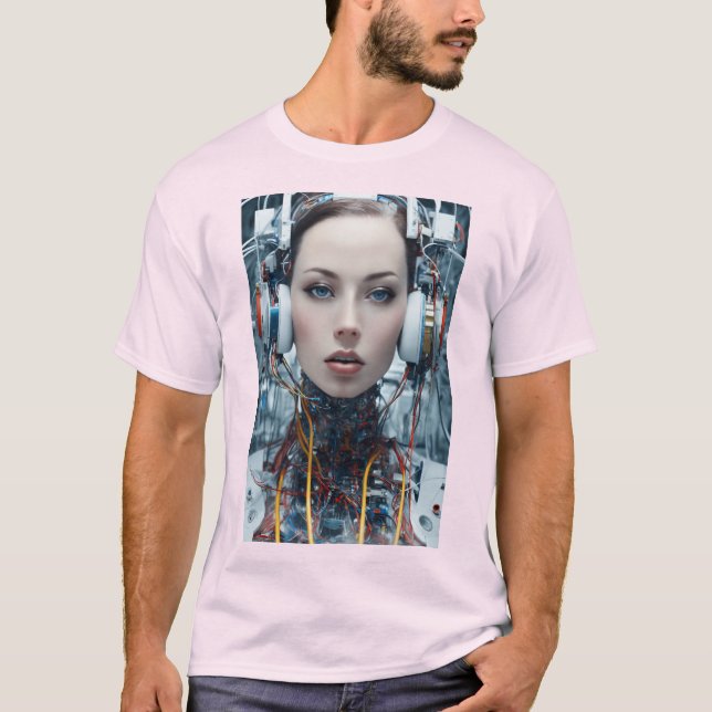 Cybernetiska visioner: Futuristiska Office Aesthet T Shirt (Framsida)