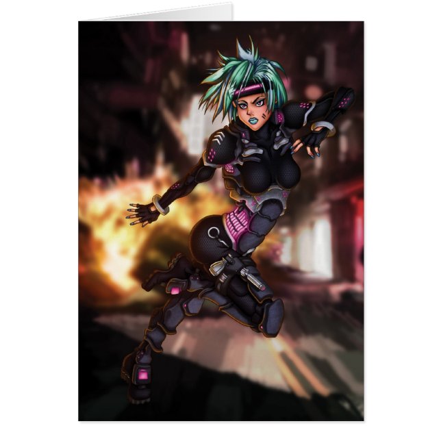 CyberpolisManga flicka Hälsningskort (Framsidan)