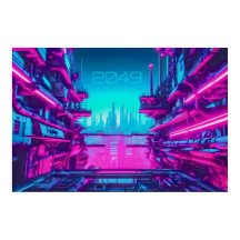 Cyberpunk 2049 Neon Stad Landskap Sci-Fi