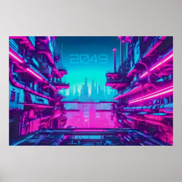 Cyberpunk 2049 Neon Stad Landskap Sci-Fi Poster