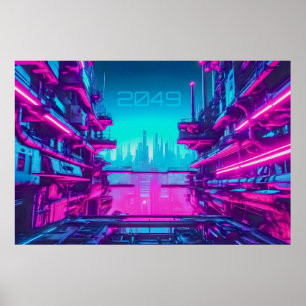 Cyberpunk 2049 Neon Stad Landskap Sci-Fi Poster