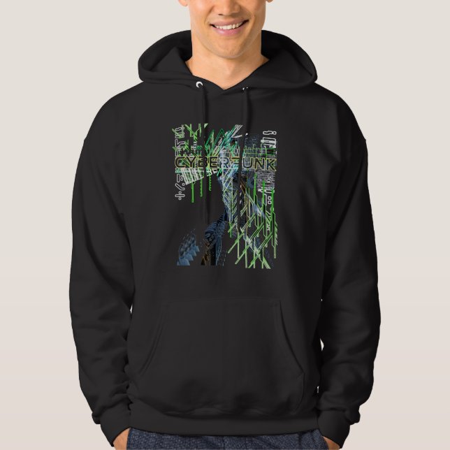 Cyberpunk Aesthetic Retro 80:s Glitch Trippy Graph Hoodie (Framsida)