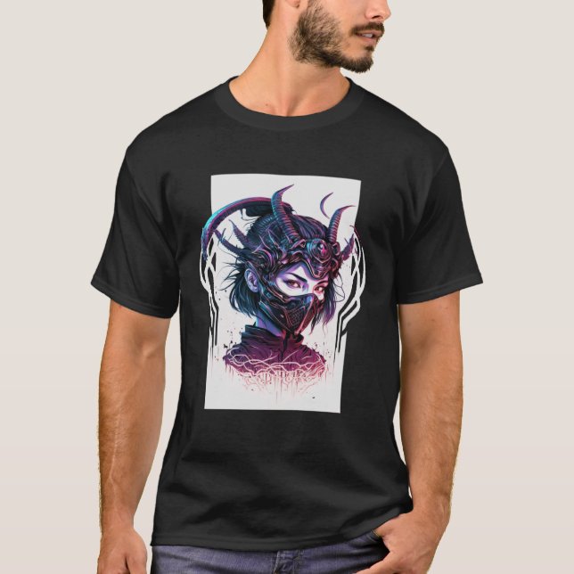 Cyberpunk Aesthetic Samurai Demons Mask Japanska G T Shirt (Framsida)