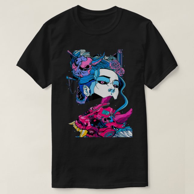 Cyberpunk Aesthetic Samurai Demons Mask Japanska T Shirt (Design framsida)