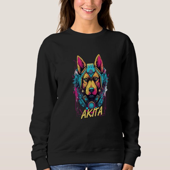 Cyberpunk Akita Futuristic Akita Dog T Shirt (Framsida)
