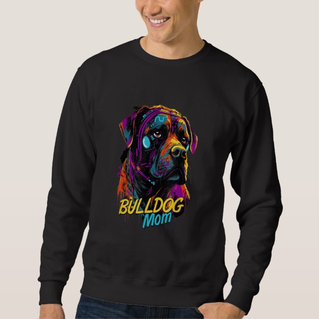 Cyberpunk American Bulldog Loving Moms Futuristic  Lång Ärmad Tröja (Framsida)