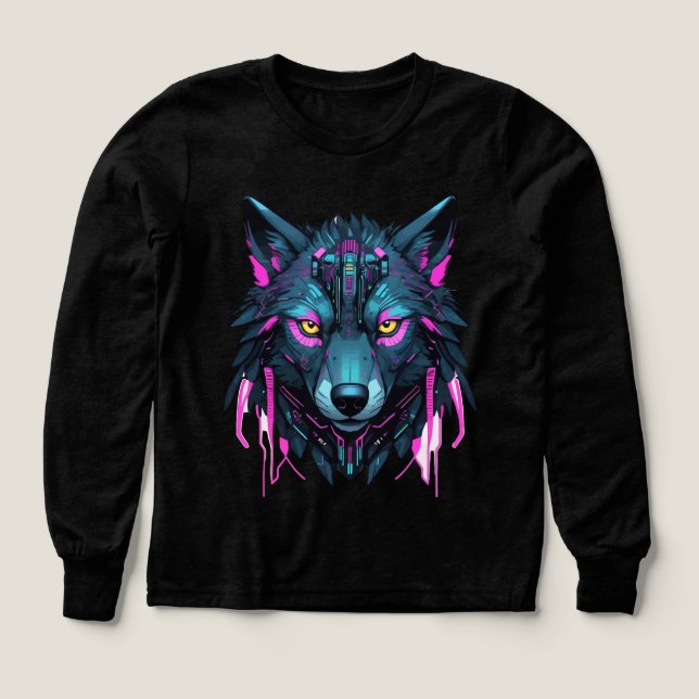 Cyberpunk Animal Porträtt - Futuristiska Neon T Shirt (Design framsida)