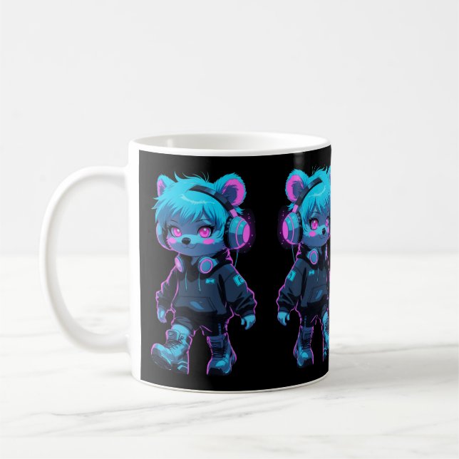Cyberpunk Anime Bear Kaffemugg (Vänster)