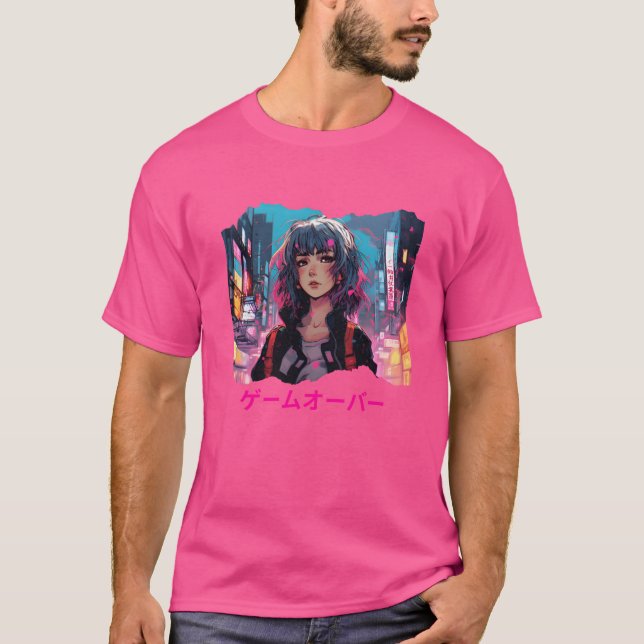 Cyberpunk Anime Game over retro T Shirt (Framsida)