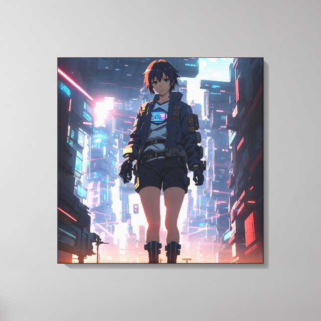 Cyberpunk Anime Girl Canvastryck (Framsida)