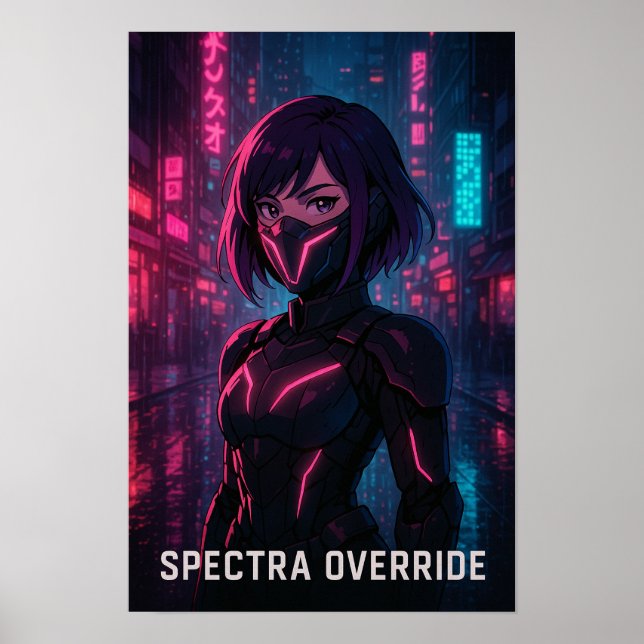 Cyberpunk Anime Girl - Futuristiska Neon City Poster (Framsidan)