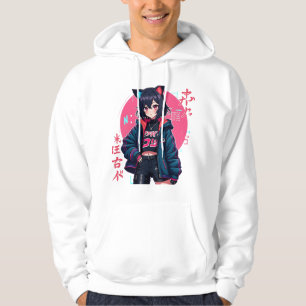 Cyberpunk Anime Girl med Cat Öron- Neon Aestthetic Hoodie