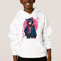 Cyberpunk Anime Girl med Cat Öron- Neon Aestthetic