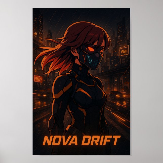 Cyberpunk Anime Girl - Neon City Poster (Framsidan)