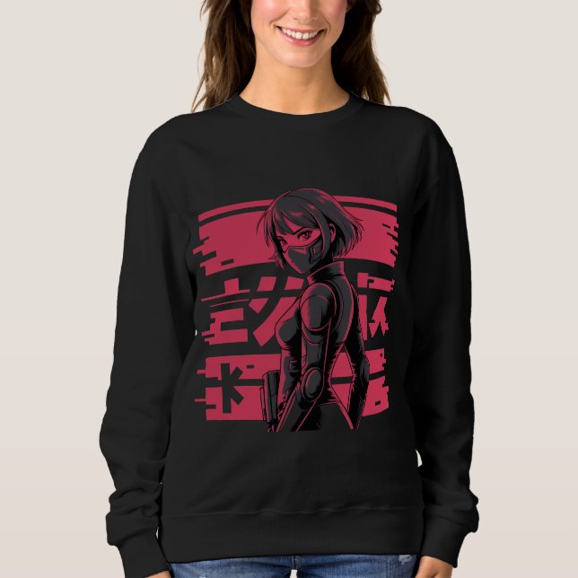 Cyberpunk Anime Glitch Art Android Girl Cyberpunk  T Shirt (Framsida)