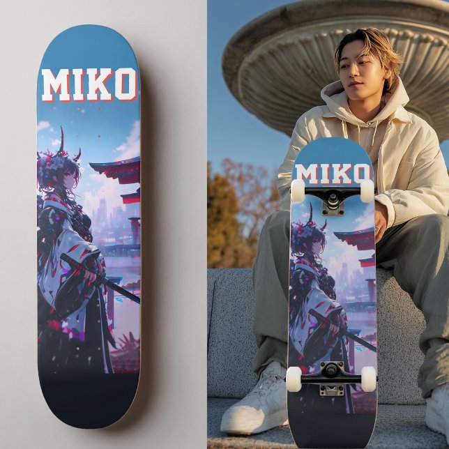 Cyberpunk Anime Japanese Miko Custom Mini Skateboard Bräda 18,5 Cm (Trucks and wheels are customization options and are not included in the price.)