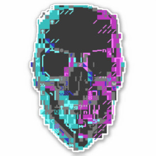 Cyberpunk ASCII Glitch Skull Sticker Klistermärken