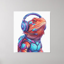 Cyberpunk Bearded Dragon - Gamer Lizard with Heads Canvastryck